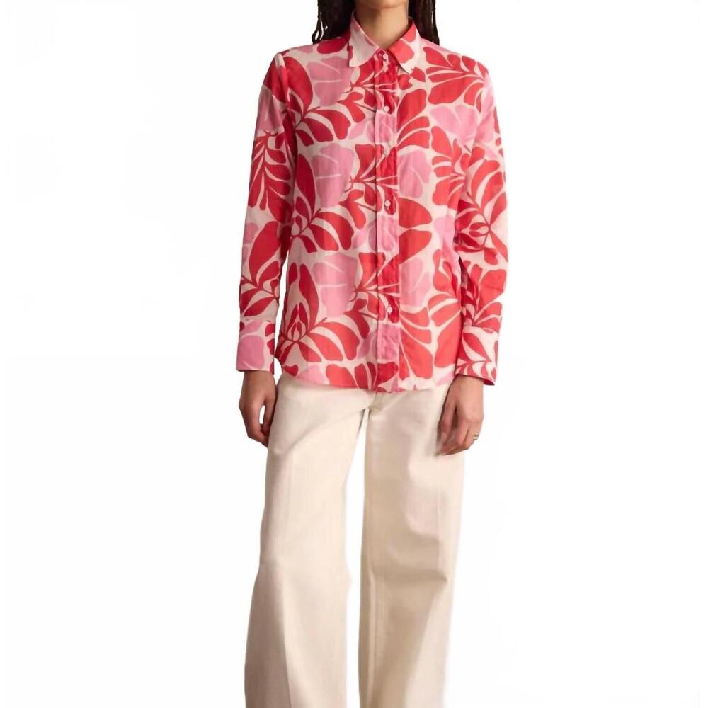 NEW INES DE LA FRESSANGE maureena long sleeve shirt in red/pink